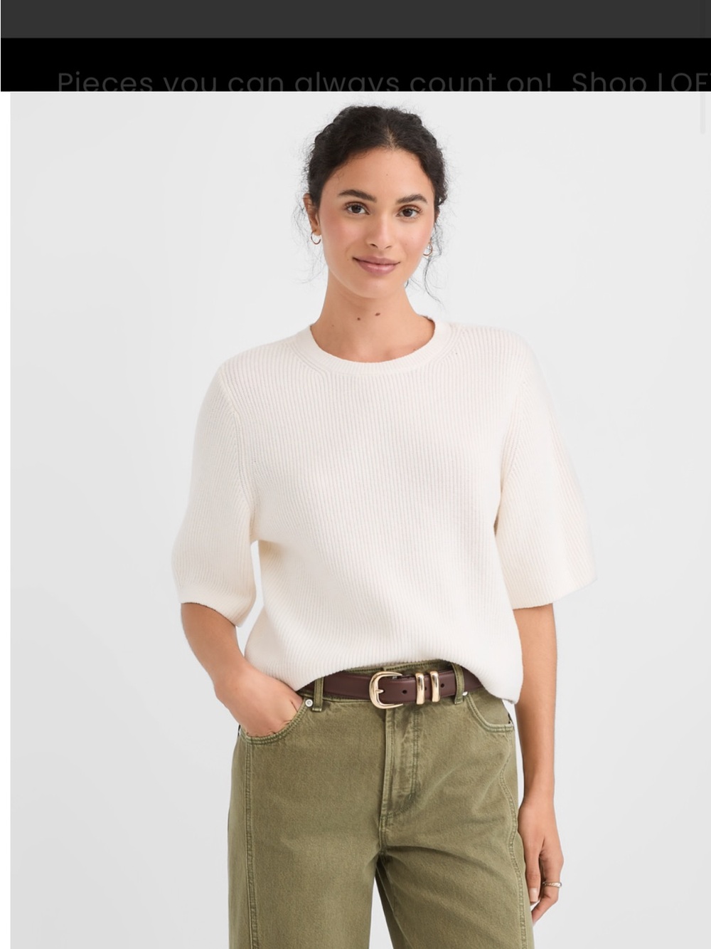 Loft Short-Sleeve Sweater Tee in Cream